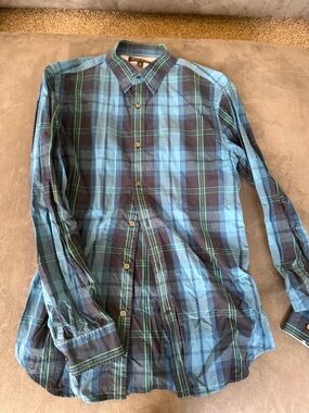 Banana Republic Blue and Green Plaid Button-Down Shirt